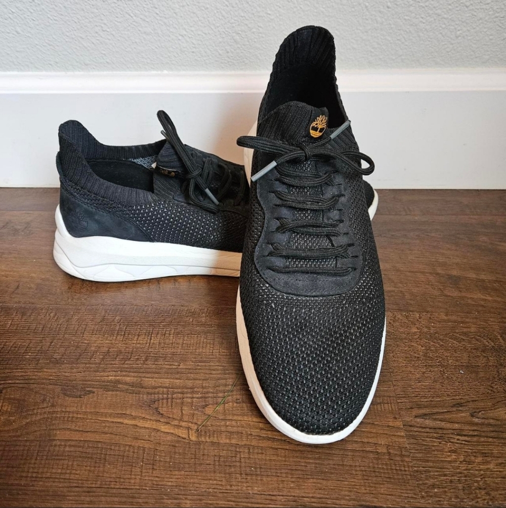 Timberland Men’s Black Knit Athletic Sneakers with White Sole